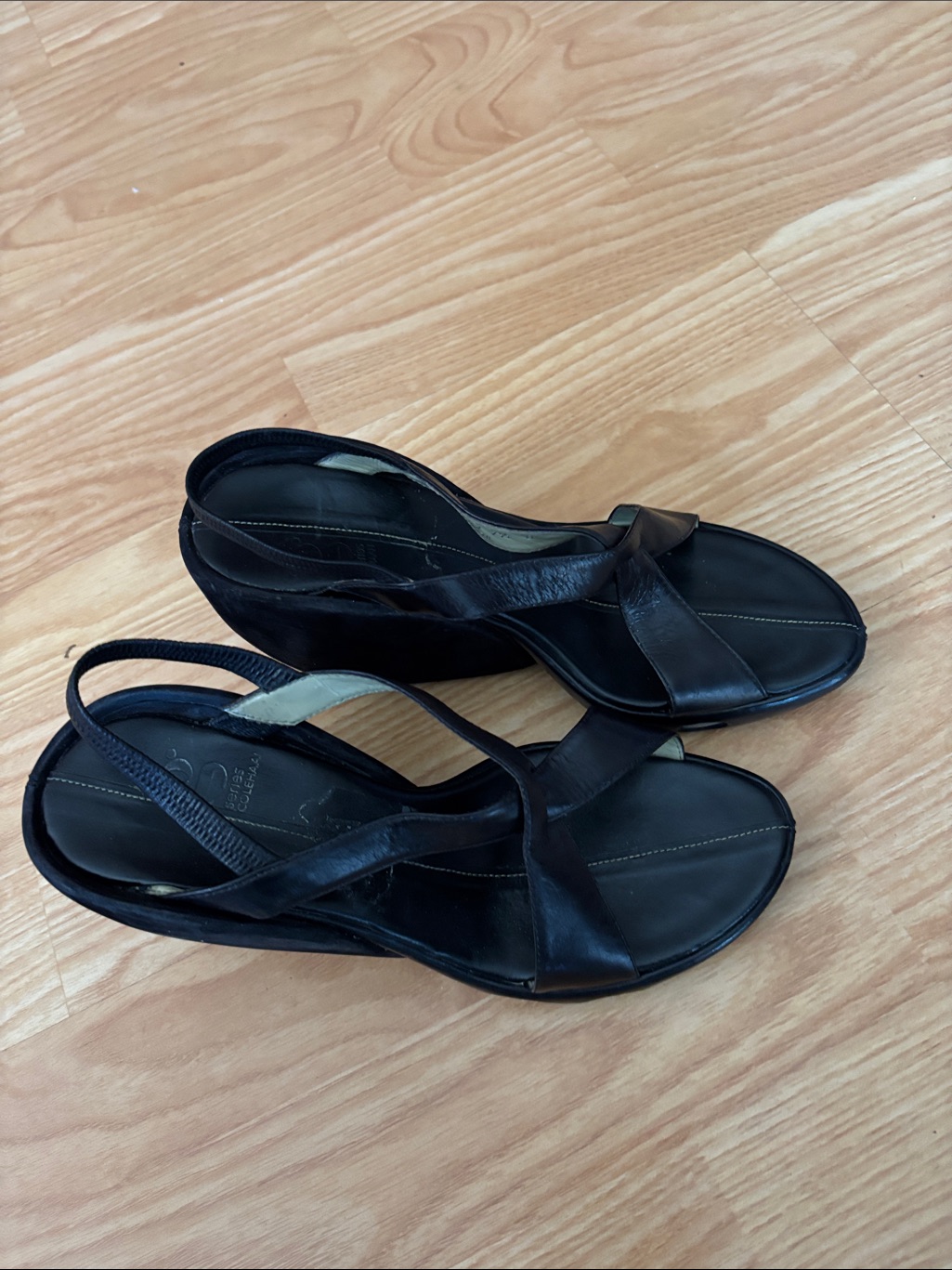 Nike Black Leather Wedge Heels With Slingback Straps